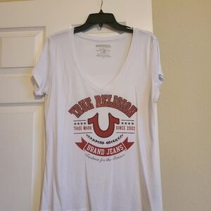 True Religion Red and White Short Sleeve Tee